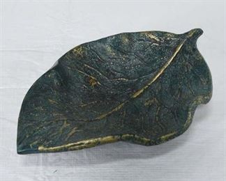 Decorative Blue-Green & Goldtone Leaf Dish
