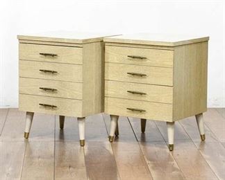 Pair Of Vintage Whitewashed-Look Beige 2-Drawer Nightstands 