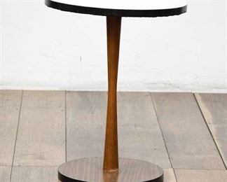 Midcentury Style Round White & Brown Wooden Side End Table