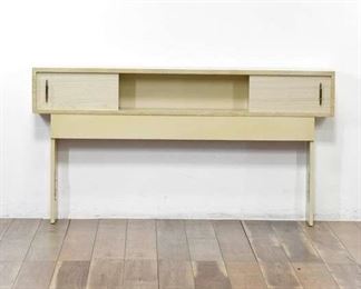 Vintage Midcentury Modern Headboard With Shelf & 2-Sliding Doors