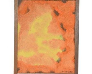 Signed Yellow & Orange Abstract Art Painting On Board, Framed