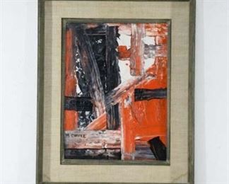Abstract Orange, Black, & White Painting By M. Chavez