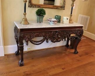 Ornate Marble Top Foyer Table