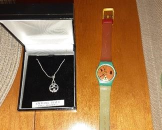 Sterling Necklace & Vintage Swatch Watch