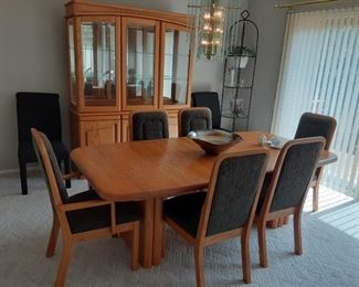Maple dining table and 6 chairs $ 150 has two leaves