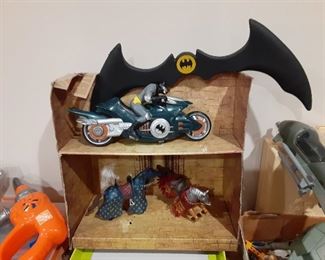 Batman motorcycle and boomerang