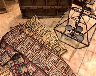 Vintage Rugs, Iron Chandelier and Wooden Storage