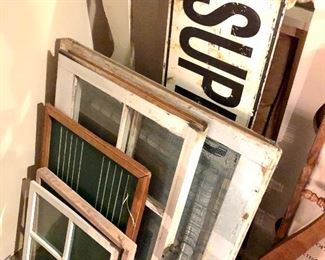 Assorted Windows, Signs, Child's Headboard
