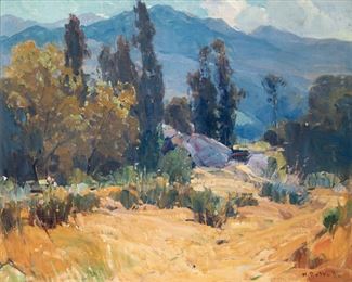 28
Hanson Duvall Puthuff
1875-1972, Corona Del Mar, CA
"Golden Summer"
Oil on canvas
Signed lower right: H. Puthuff, signed again and titled verso, titled again on the stretcher
24" H x 30" W
Estimate: $8,000 - $10,000