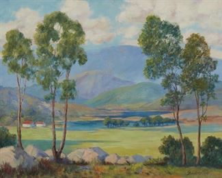 31
George Bickerstaff
1893-1954, Ukiah, CA
Trees In A Pastoral Mountain Landscape
Oil on canvas laid to board
Signed lower right: Bickerstaff
22" H x 28" W
Estimate: $600 - $800