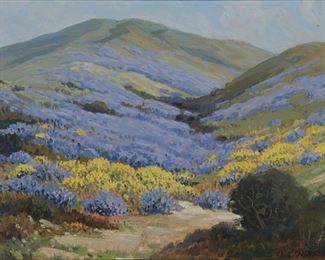 29
Carl Sammons
1883-1968, Oakland, CA
"Bush Lupin"
Oil on masonite
Signed lower right: Carl Sammons, titled and inscribed on the backing paper: "Carmel Calif."
12" H x 16" W
Estimate: $800 - $1,200