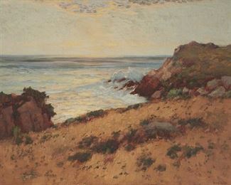 65
Henry L. Richter
1870-1960, Rolling Hills, CA
"Laguna Coastline," Circa 1930s
Oil on canvas laid to canvas
Signed lower right: Henry L. Richter, titled and dated on gallery labels affixed to the backing board
30.25" H x 40.25" W
Estimate: $1,000 - $1,500