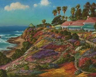 67
Joane Cromwell
1895-1969, Laguna Beach, CA
Las Brisas, Laguna Coastal, 1950
Oil on canvas
Signed and dated lower left: Joane Cromwell / '50
36" H x 52" W
Estimate: $2,000 - $3,000