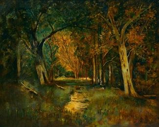 107
William Keith
1838-1911, Berkeley, CA
"Figures In A California Forest"
Oil on canvas
Signed and inscribed lower right: W. Keith / SF (for San Francisco), titled by repute
24.25" H x 30.25" W
Estimate: $1,500 - $2,000
