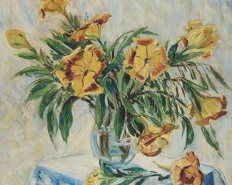 120
Meta Gehring Cressey
1882-1694, Los Angeles, CA
Still Life With Lilies In A Clear Vase
Oil on canvas
Signed lower left: Meta Cressey
36" H x 40" W
Estimate: $1,000 - $2,000