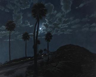 129
Bradley W. Giles
b. 1967, American
"Moonlight On Southridge Drive," 2015
Oil on canvas
Signed and dated lower right: Giles, signed again and inscribed on the stretcher: Completed May 11, 2015
24" H x 24" W
Estimate: $1,500 - $3,000
