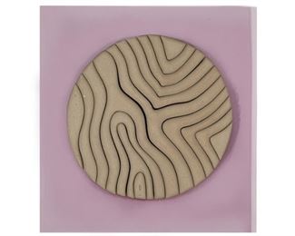 272
Anthony Villis
20th Century, American
Untitled, 1977
Clay wall sculpture affixed to lavender Lucite panel
Signed, dated, and numbered: AV / 1977 / 174
24" H x 23" W x 1.5" D
Estimate: $400 - $600