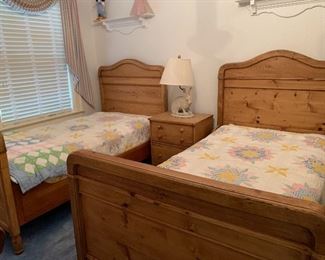 Pair of English Pine Twin Beds and Nightstand