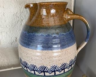 Stamped Hand Painted Pottery Pitcher