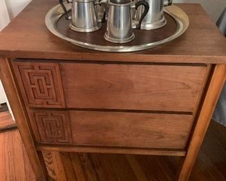 MCM Solid Wood End 2 Drawer End Table