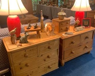 Antique English Pine Chest...Ben Owen III Chinese Red Lamps