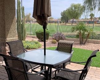 Martha Stewart Living Patio Table w 4 Swivel Chairs, Umbrella w Stand