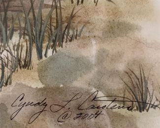 Original Watercolor by Cyndy Carstens "Quail Family" 20 x 24