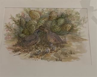 Original Watercolor by Cyndy Carstens "Quail Family" 20 x 24