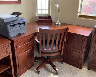 Corner Desk, Desk Chair, Printer Stand