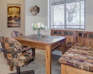 Corner Kitchen Set w 3 Chairs and Corner Bench w Built-in Storage, added Leaf