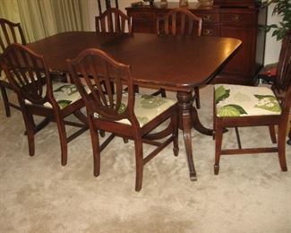 Vintage Duncan Phyfe Table with One Leaf, Six Chairs...