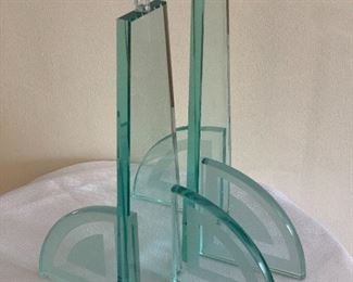 Pair of Art Glass (Signed) Candle Holders - truly a beautiful contemporary art glass design. Each measures 13" h x 10" w 