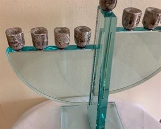 Artist Created Menorah - very lovely design and signed by the artist. The little candle holders are attached by magnets.  Measures 14" H x 12.5"W