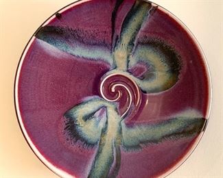 Beautiful Large Pottery Platter- such vibrant shades of purples!  Measures about 16" across and signed on the back. Purchased at an art gallery in Dallas, TX.