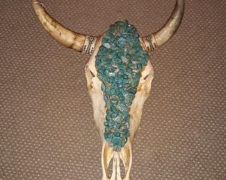 Steer skull with turquoise  nuggets