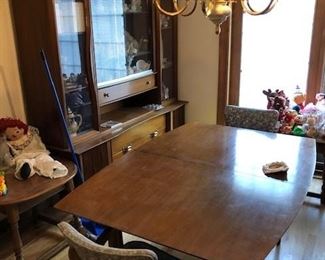 MID CENTURY MODERN TABLE TWO CHAIRS AND BREAKFRONT