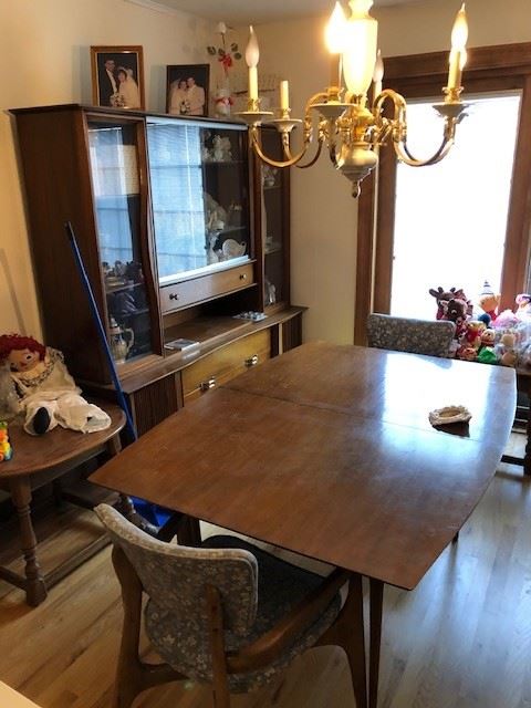 MID CENTURY MODERN TABLE TWO CHAIRS AND BREAKFRONT