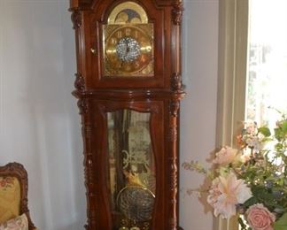 Large Ridgeway Grandfather clock with glass pendulum bob