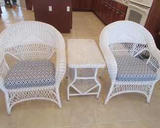 Matching Woven Arm Chairs and Magazine Table