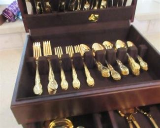 Gold Plate Flatware Set with Chest, 68 Pieces
