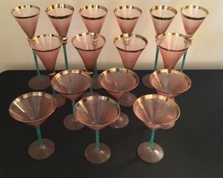 Hand painted unique champagne, wine and martini glasses Set of 16