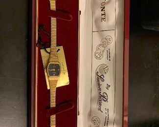 Vintage: Dufonte Lucian Picard gold plated watch with real diamond in face - $20