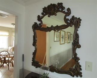 Wood with bronze dining room mirror