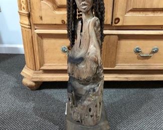 Costa Rican art statue - driftwood and chains/hair