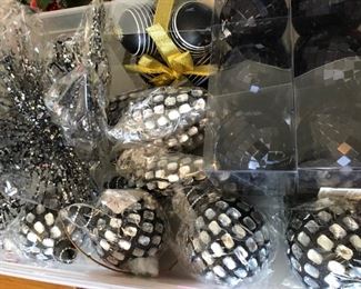 Black and silver Christmas Ornaments -- many, many more