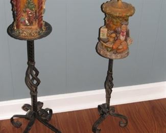WROUGHT IRON CANDLE STANDS WITH BAVARIAN CANDLES 