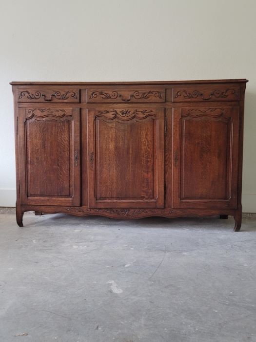 Nice Vintage French Country Carved Oak Sideboard 
