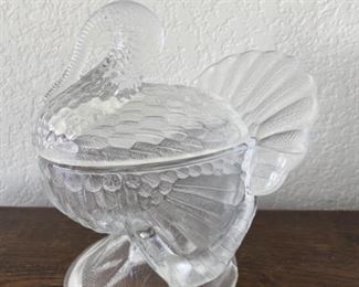 Vintage L.E. Smith Clear Glass Covered Turkey
