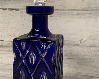 Bohemian Cobalt Cut to Clear Decanter
