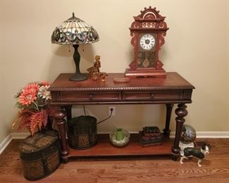 Antique Gingerbread Mantle Clock. Entry Sofa Table